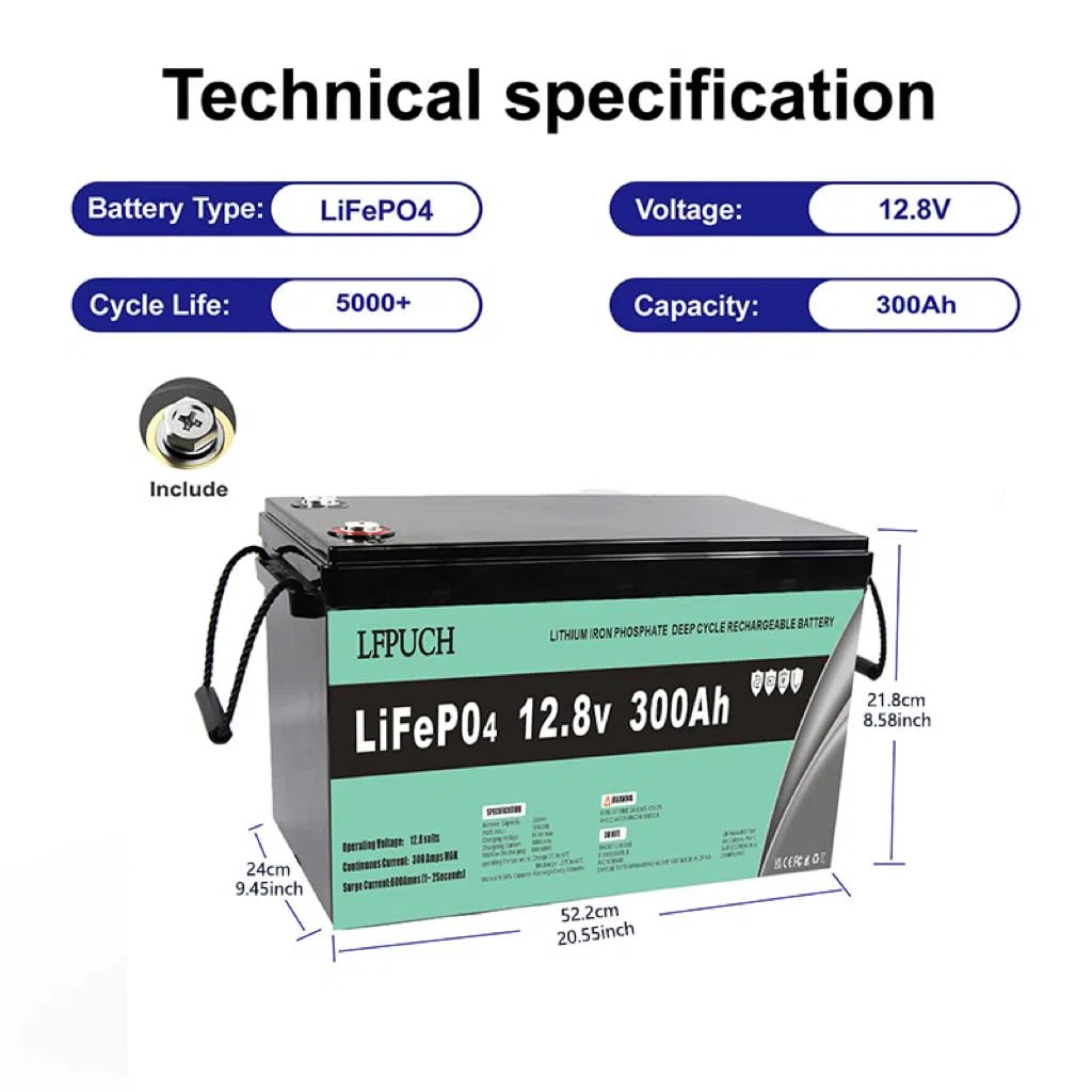 Leisure Lot de 4 batteries LiFePO4 de 12 V 300 Ah, au lithium fer phosphate de 15 kWh, peuvent être connectées en série à 48 V (51,2 V) 300 Ah, convient pour installations photovoltaïques