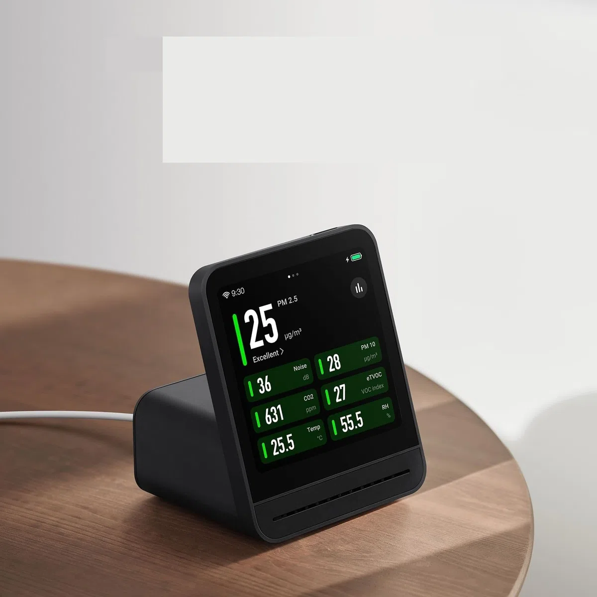Moniteur de qualité de l'air, Capteur de température et d'humidité l'air, détecteur qualité CO2 PM2.5 Pour la maison(Zwart)