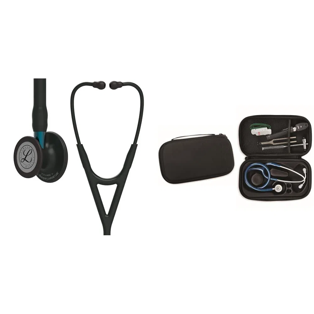 3M Littmann Stéthoscope de Diagnostic Cardiology IV, Tubulure Noire, Black Edition, Base Bleue, 69 cm, 6201 + GIMA ÉTUI CLASSIC pour stéthoscope - noir.