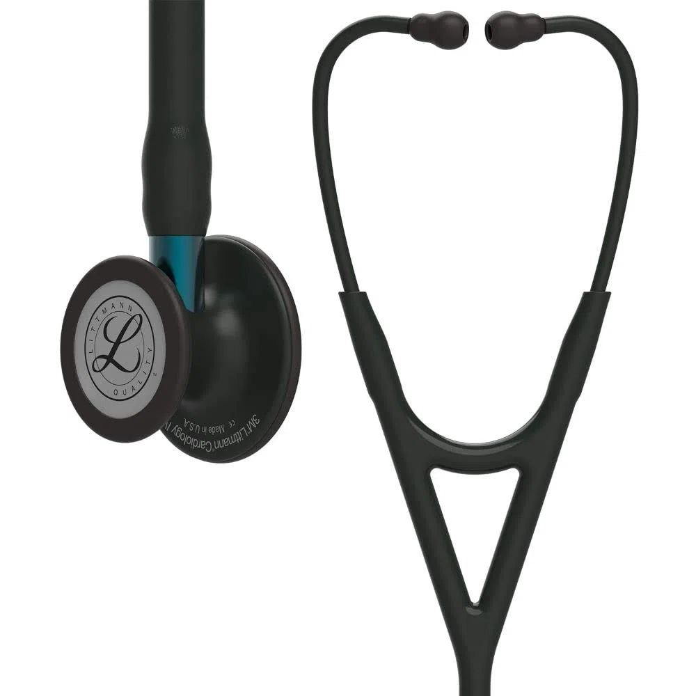 3M Littmann Stéthoscope de Diagnostic Cardiology IV, Tubulure Noire, Black Edition, Base Bleue, 69 cm, 6201 + GIMA ÉTUI CLASSIC pour stéthoscope - noir.